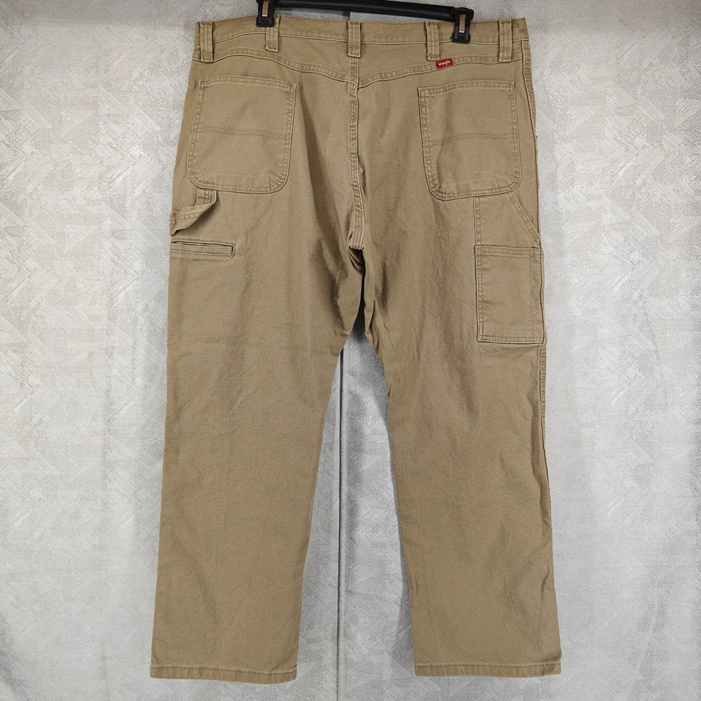 Wrangler Carpenter Pants Mens 42x30 Tan Beige Stretch Flex Casual Utility Work